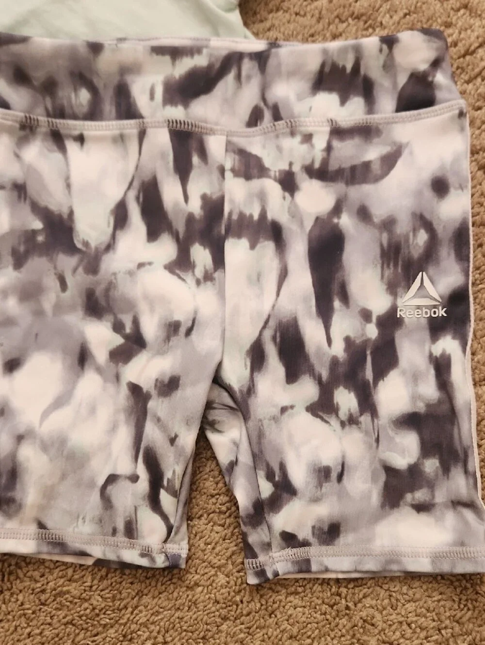 Reebok Girls Mint Logo Tee with Gray-Purple Tie-Dye Shorts
